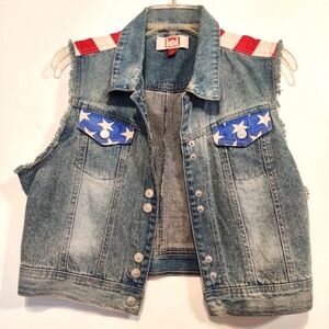 LEI distressed US flag denim vest L 🇺🇸